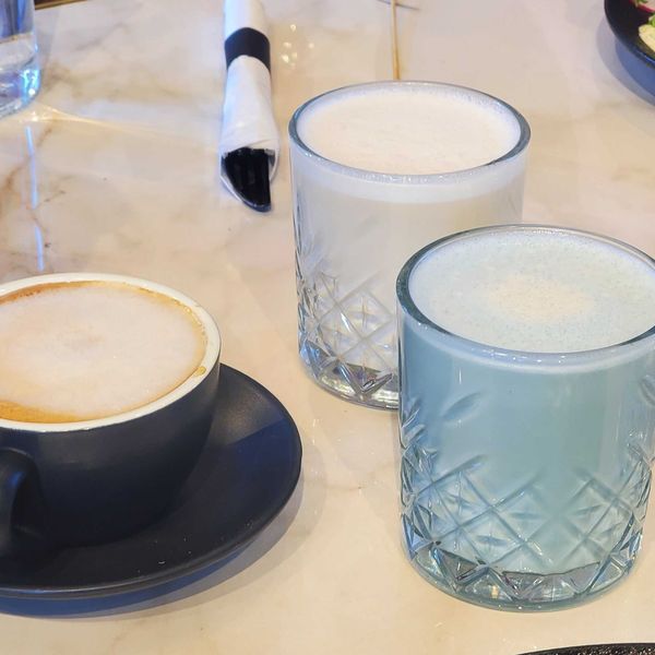 Various drinks on a table.