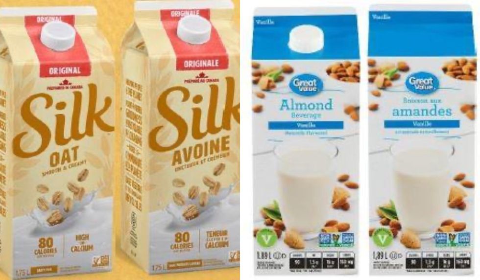 Various Silk and Great Value brand Oat and Almond Milk