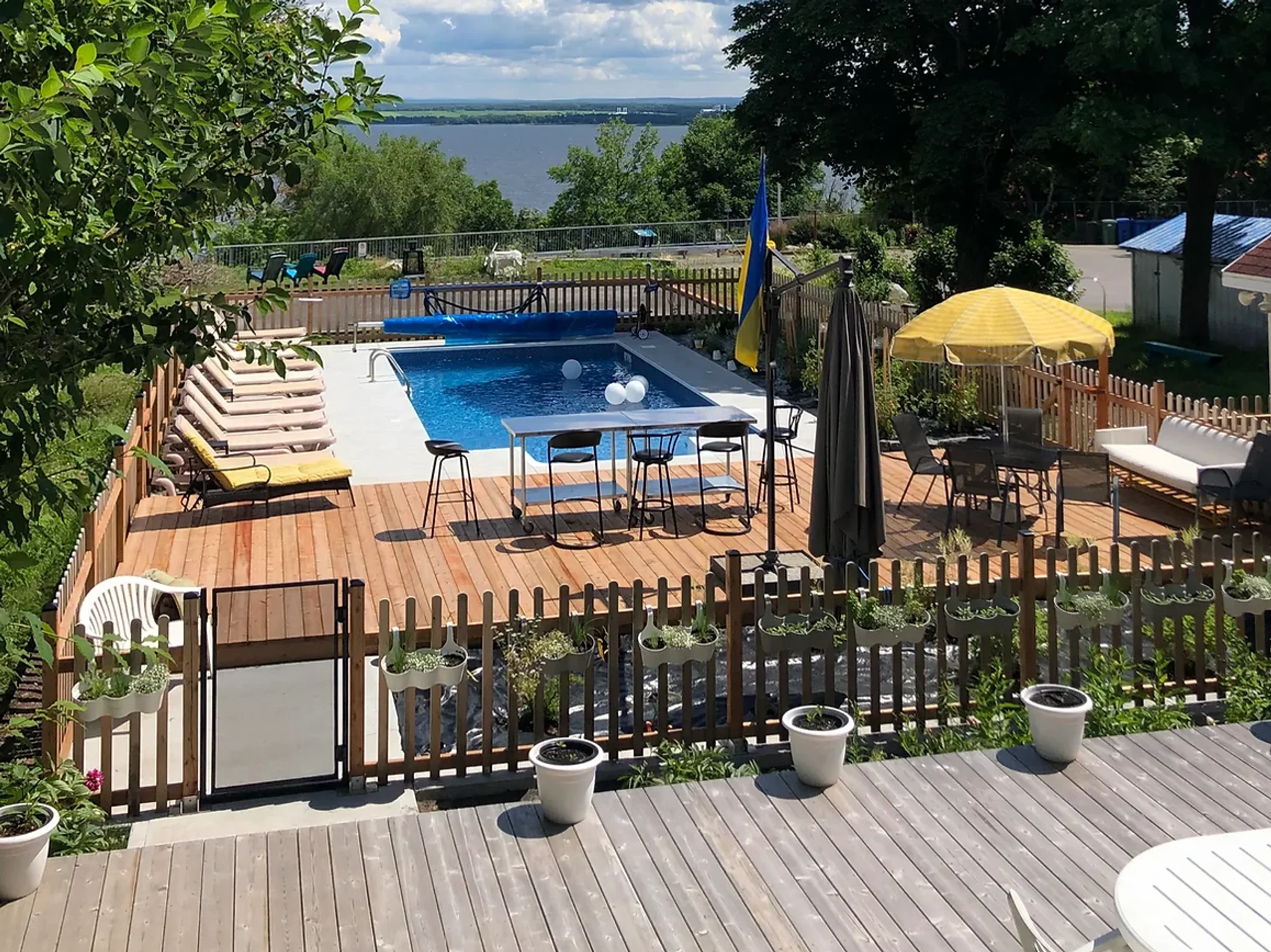 View of the pool and the river from the guest house.