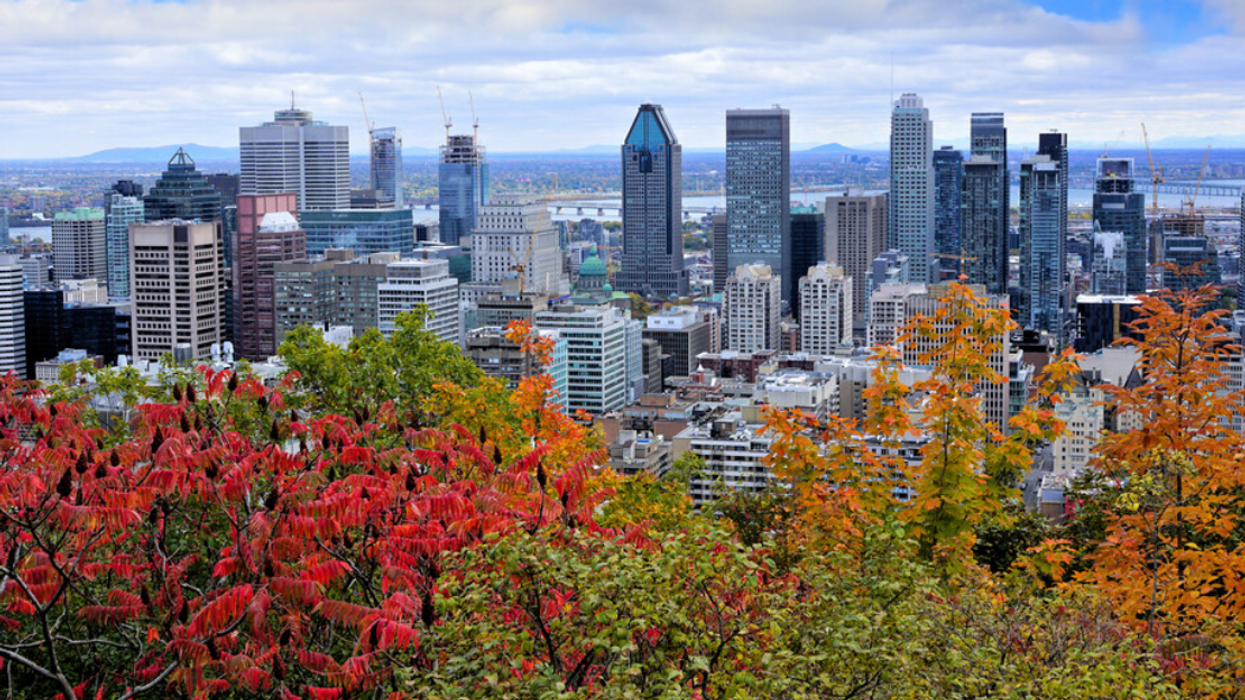 View over the skyline of Montreal, Quebec with fall colours.
