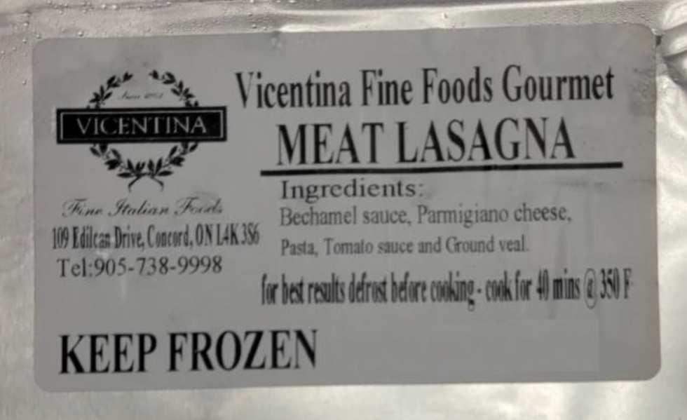 Vincentina Fine Food Gourmet brand Meat Lasagna.