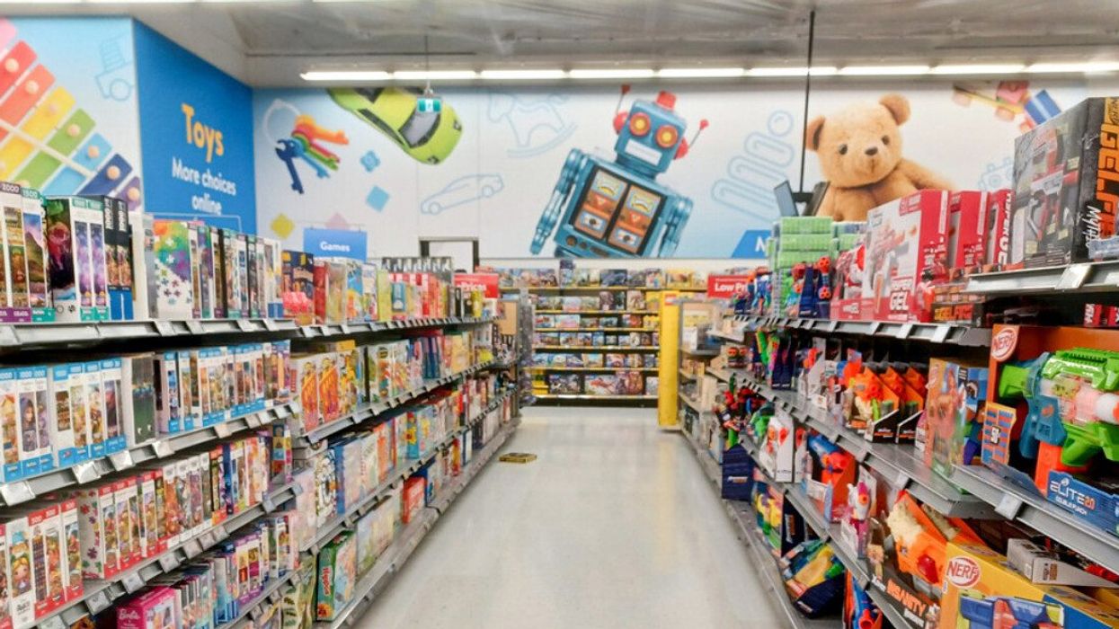 Walmart Superstore Toys department. Toronto, On, Canada - November 4, 2024: View the shelves with the toys in Walmart superstore