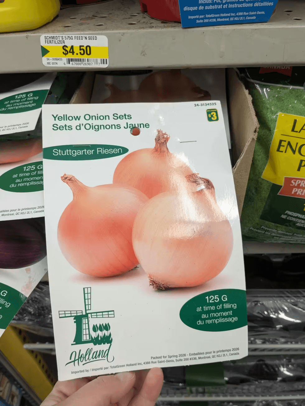 Yellow onion sets by Holland brand at Dollarama priced at $3.