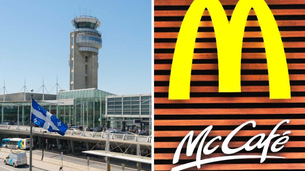 YUL Montreal-Trudeau Airport. Right: The McDonald's McCafé logo.